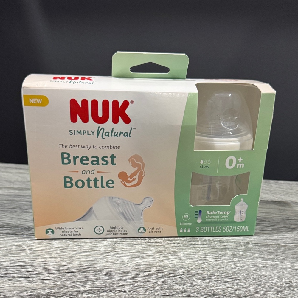 NEW: Nuk: Simply Natural 5 oz. Bottles with SafeTemp - Pack of 3